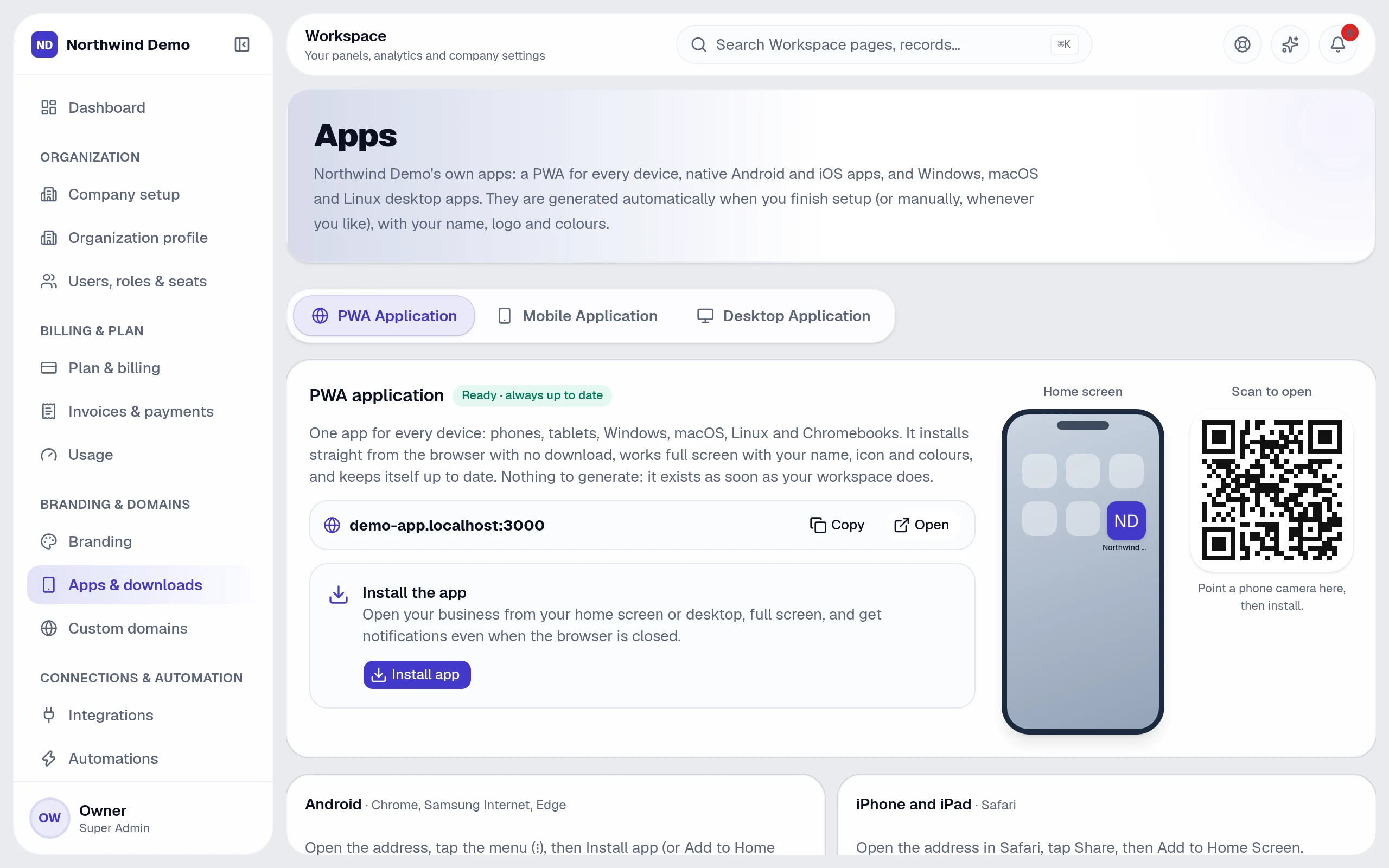 Workspace: Apps & downloads