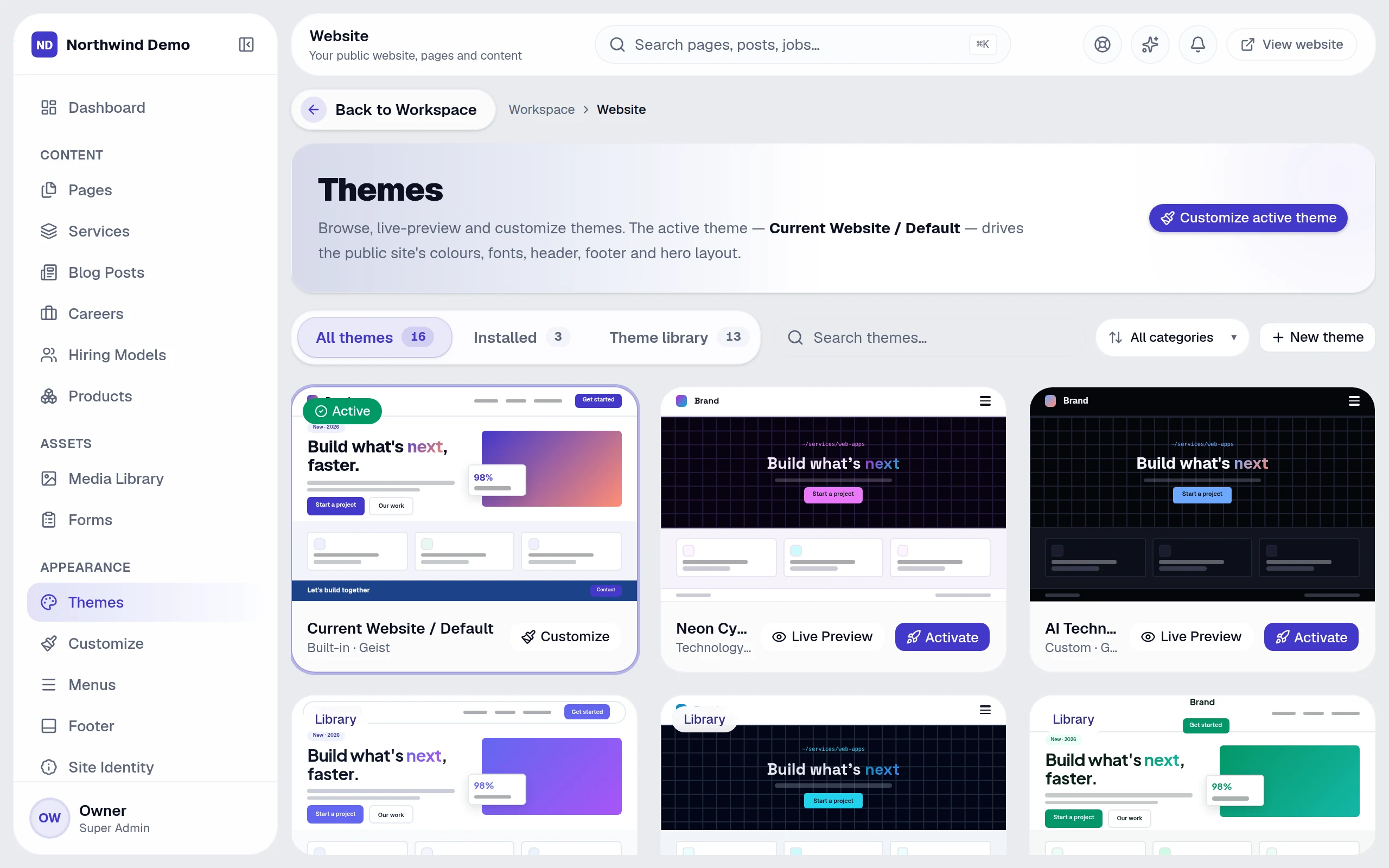 Themes — real screen of the product on a laptop