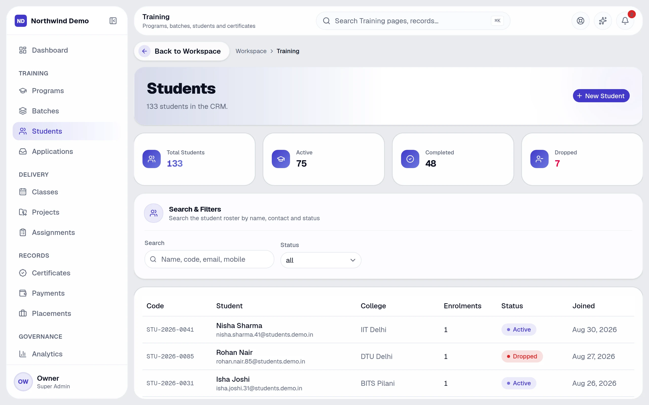 Students — real screen of the product on a laptop