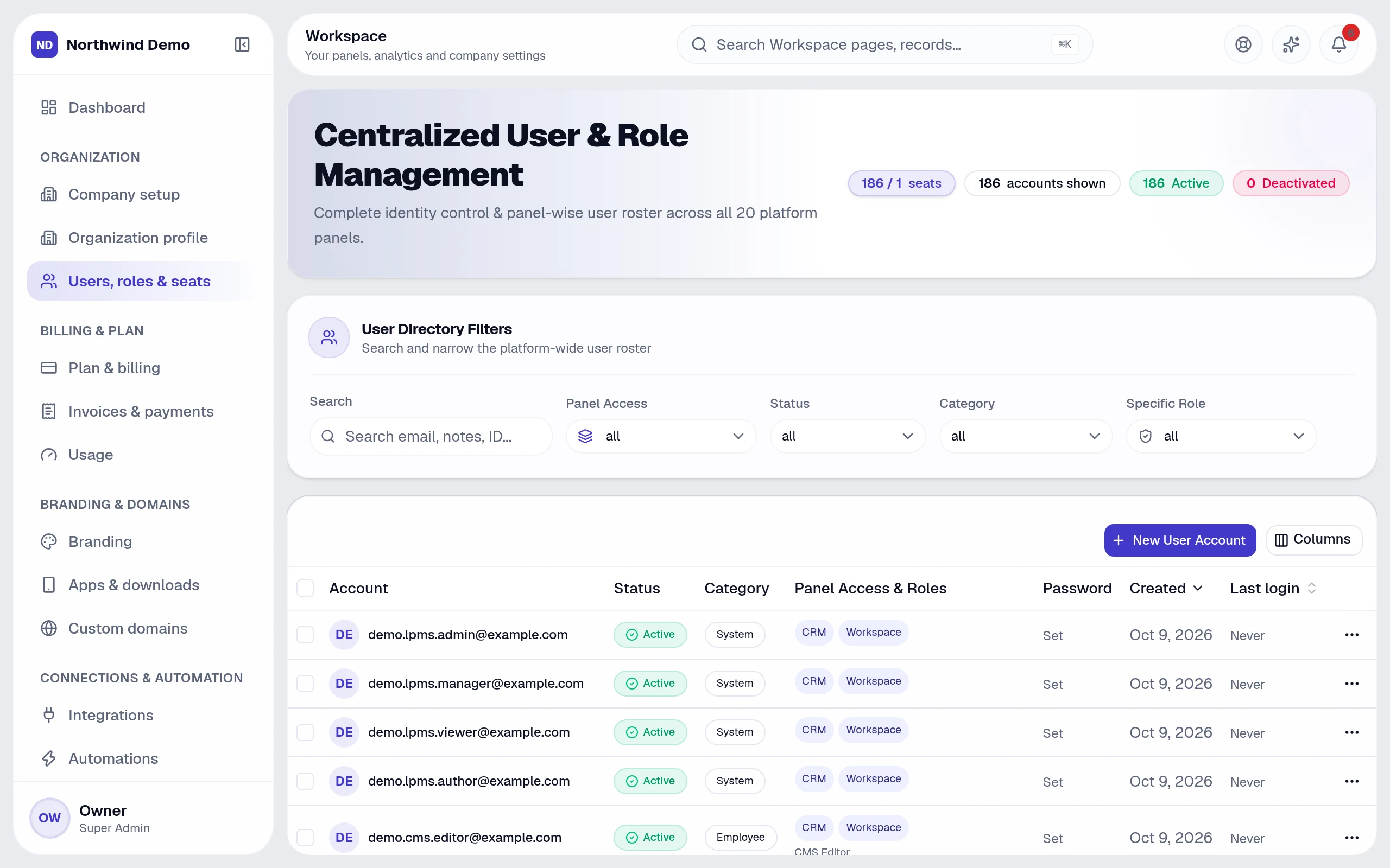 Users, roles & seats — real screen of the product on a laptop